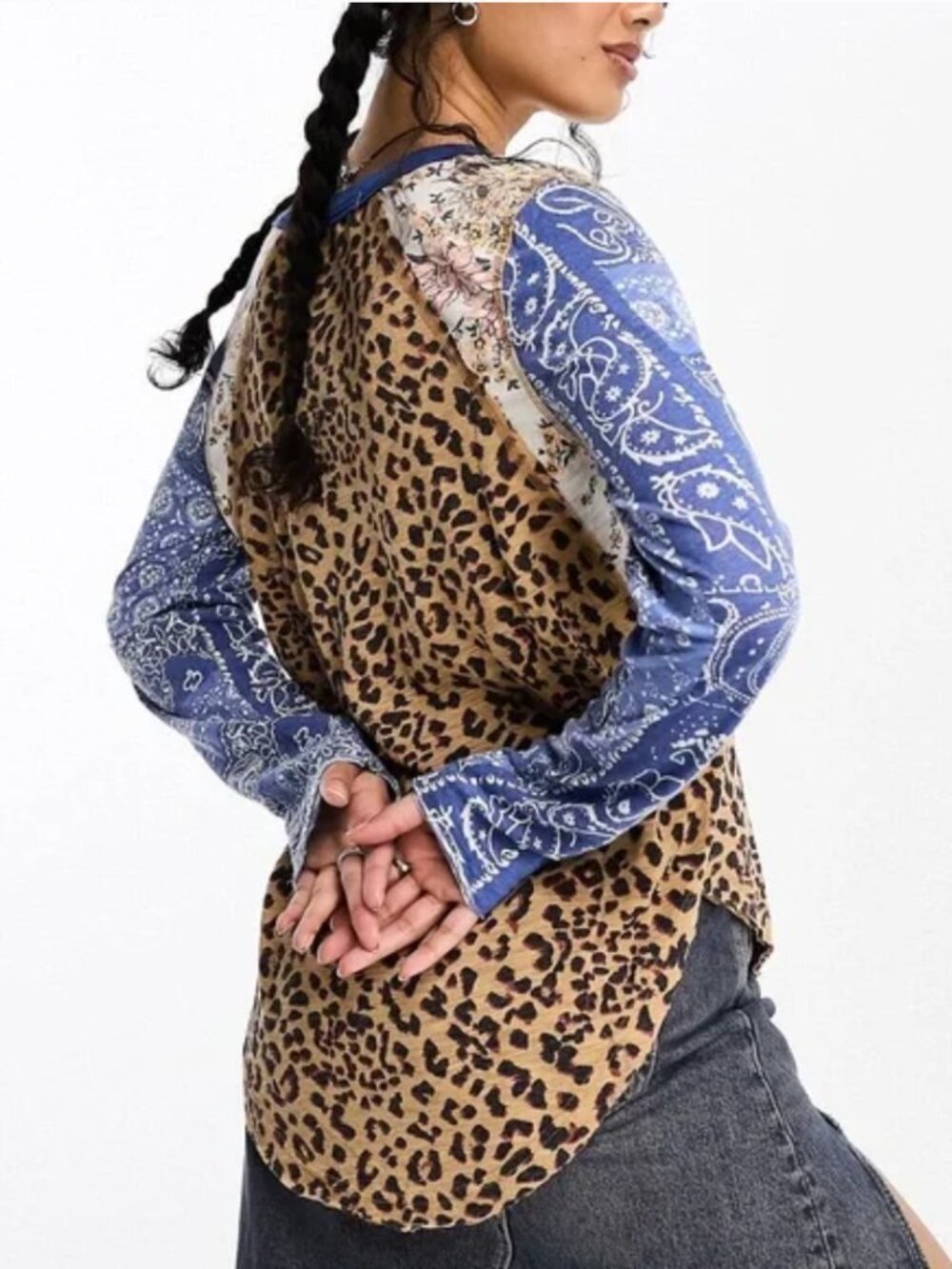Free People We The Free Friday Night Mixed Print Long Sleeve Top Boho Cozy XS - Picture 5 of 13